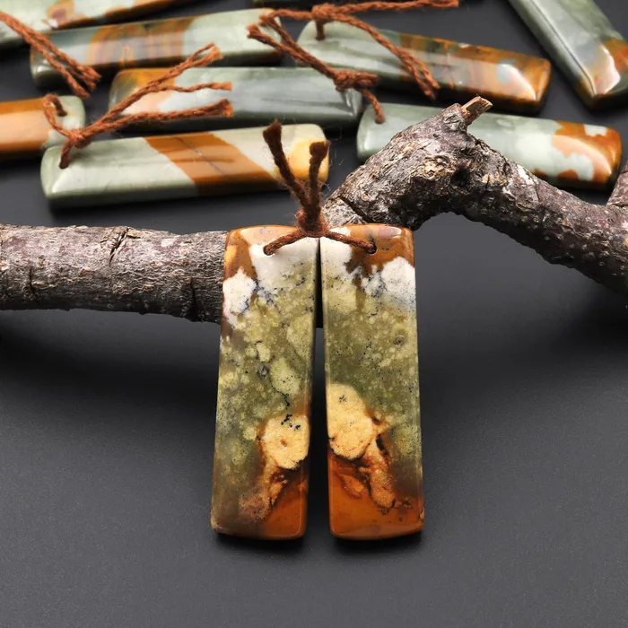 Intrinsic Trading Earrings From Oregon Natural Owyhee Picture Jasper Rectangle Earrings Drilled Matched Gemstone Beads Pair