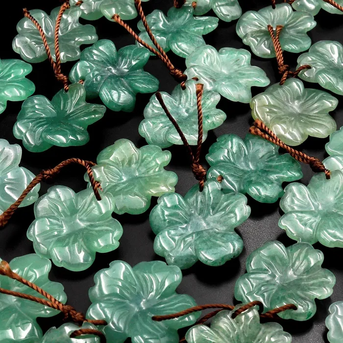 Intrinsic Trading Earrings Hand Carved Natural Green Aventurine Flower Earring Pair Drilled Gemstone Matched Beads