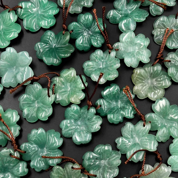 Intrinsic Trading Earrings Hand Carved Natural Green Aventurine Flower Earring Pair Drilled Gemstone Matched Beads