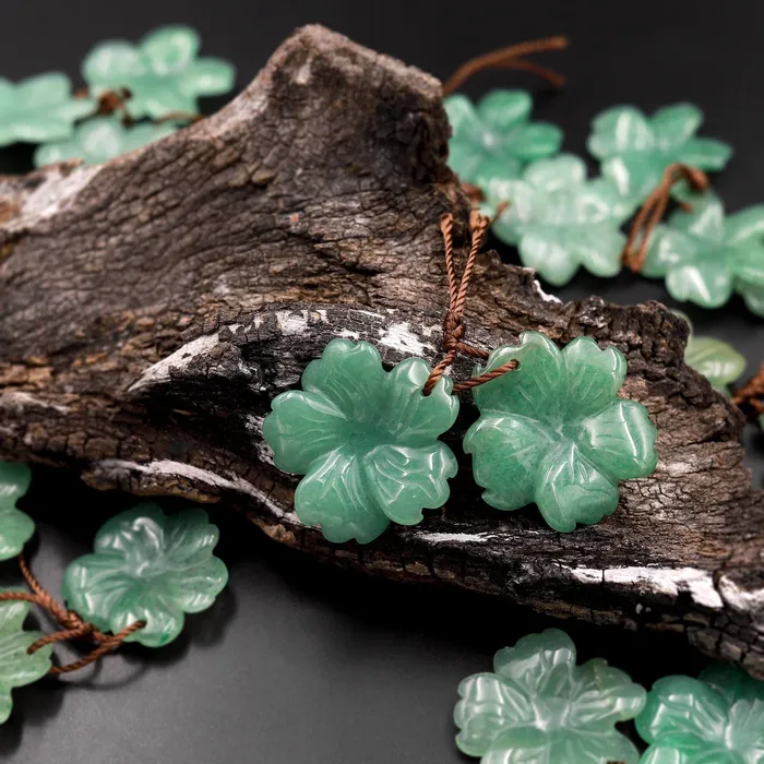 Intrinsic Trading Earrings Hand Carved Natural Green Aventurine Flower Earring Pair Drilled Gemstone Matched Beads