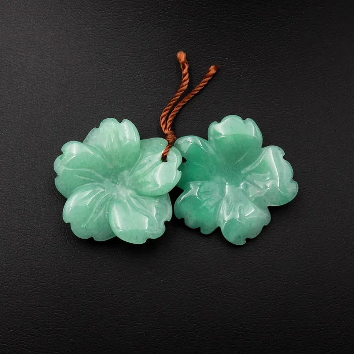 Intrinsic Trading Earrings Hand Carved Natural Green Aventurine Flower Earring Pair Drilled Gemstone Matched Beads