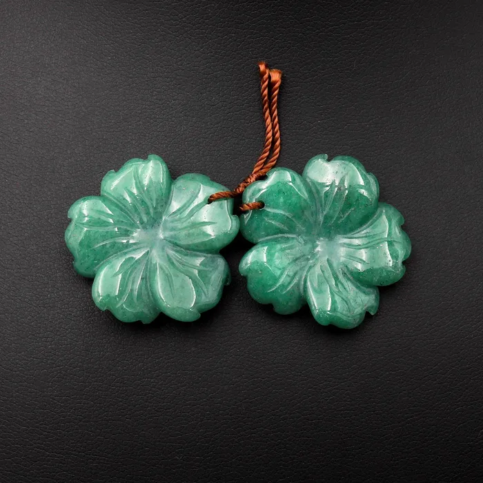 Intrinsic Trading Earrings Hand Carved Natural Green Aventurine Flower Earring Pair Drilled Gemstone Matched Beads