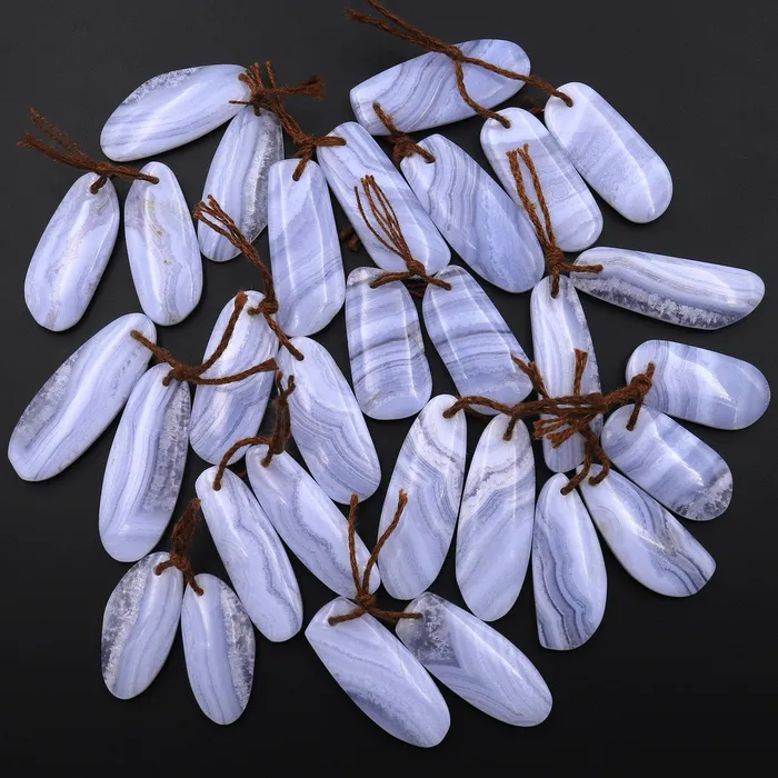 Intrinsic Trading Earrings Natural Blue Lace Agate Earring Pair Gemstone Matched Feeform Drop Beads