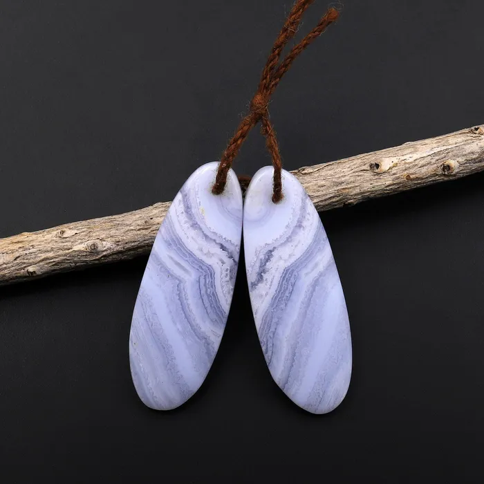 Intrinsic Trading Earrings Natural Blue Lace Agate Earring Pair Gemstone Matched Feeform Drop Beads