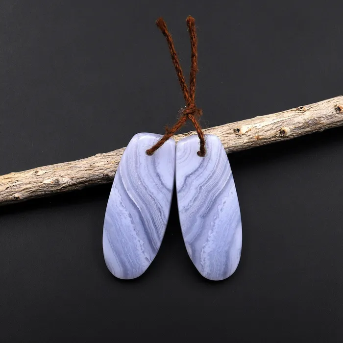 Intrinsic Trading Earrings Natural Blue Lace Agate Earring Pair Gemstone Matched Feeform Drop Beads