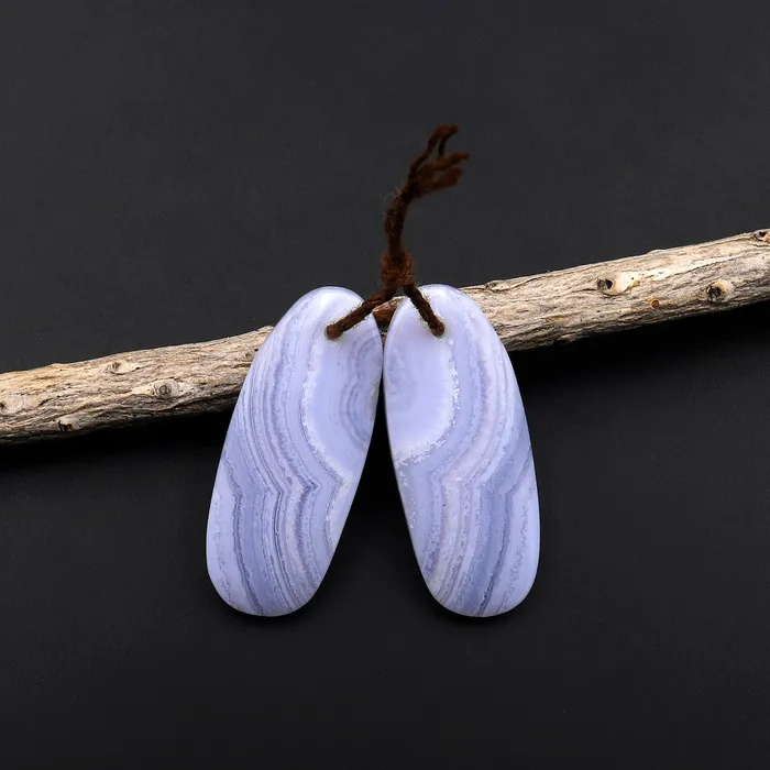 Intrinsic Trading Earrings Natural Blue Lace Agate Earring Pair Gemstone Matched Feeform Drop Beads
