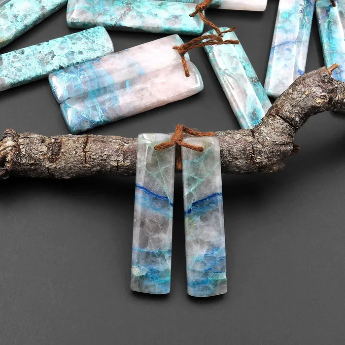 Intrinsic Trading Earrings Natural Chrysocolla in Quartz Rectangle Earring Pair Matched Cabochon Gemstone Beads A1 Intrinsic Trading Earrings Natural Chrysocolla in Quartz Rectangle Earring Pair Matched Cabochon Gemstone Beads A1
