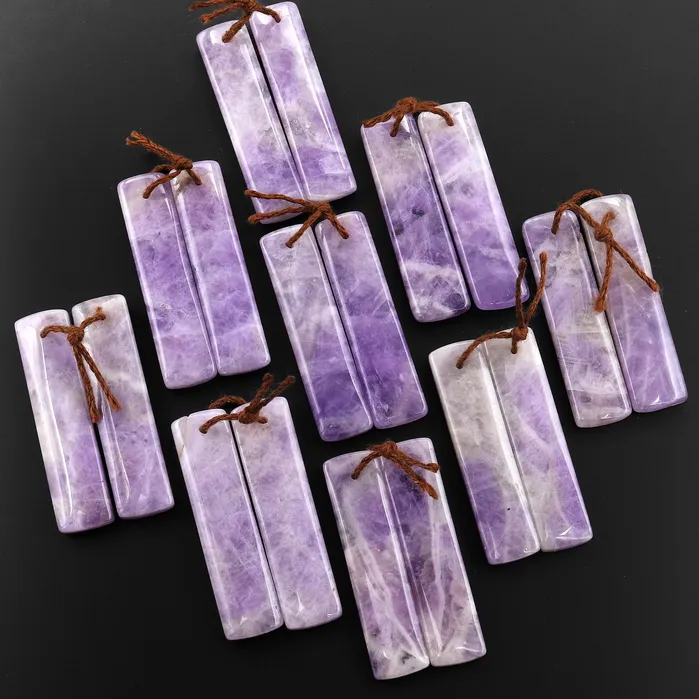 Intrinsic Trading Earrings Natural Lilac Amethyst Earring Pair Rectangle Matched Gemstone Beads