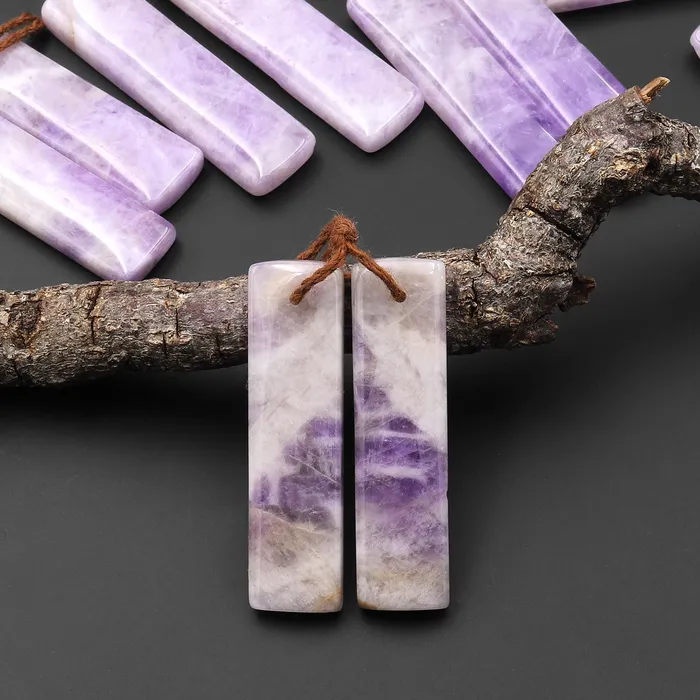 Intrinsic Trading Earrings Natural Lilac Amethyst Earring Pair Rectangle Matched Gemstone Beads