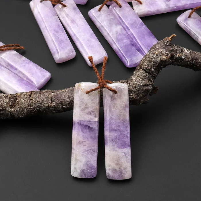 Intrinsic Trading Earrings Natural Lilac Amethyst Earring Pair Rectangle Matched Gemstone Beads