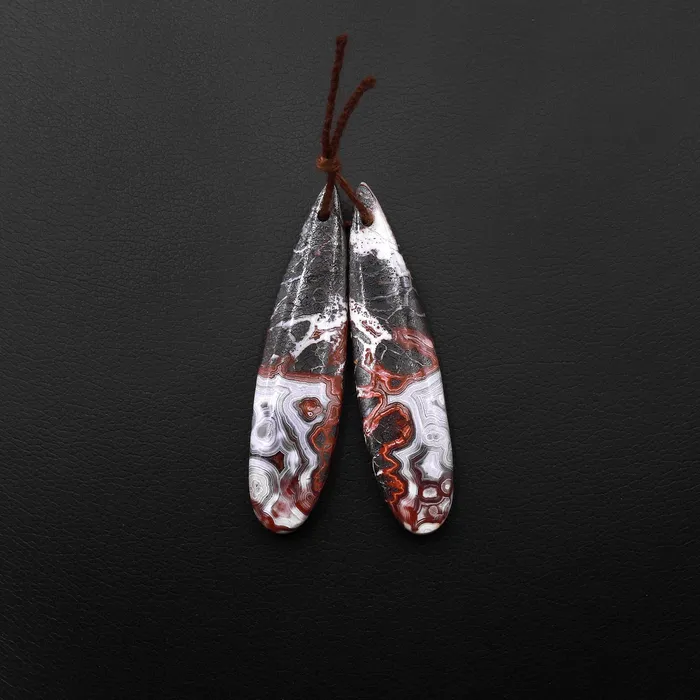 Intrinsic Trading Earrings Natural Red Laguna Lace Agate Long Slender Teardrop Earring Drilled Matched Gemstone Bead Pair
