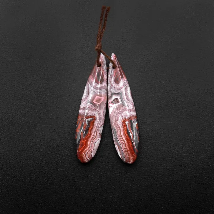 Intrinsic Trading Earrings Natural Red Laguna Lace Agate Long Slender Teardrop Earring Drilled Matched Gemstone Bead Pair