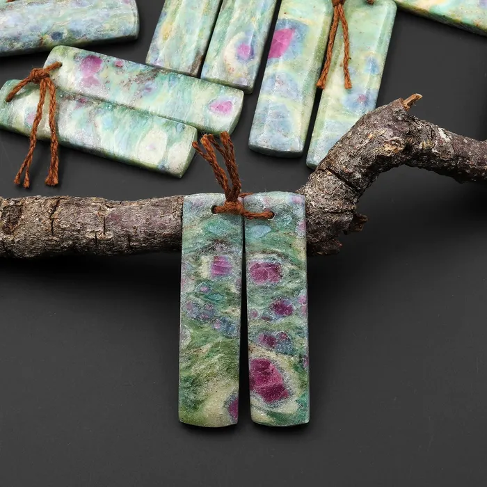 Intrinsic Trading Earrings Natural Ruby Fuchsite Earring Pair Drilled Rectangle Matched Gemstone Beads Monet Water Lilies
