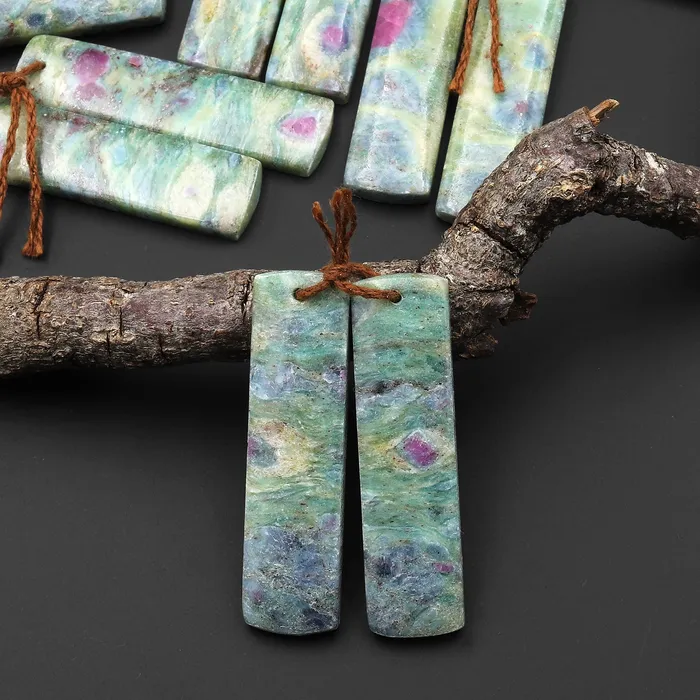Intrinsic Trading Earrings Natural Ruby Fuchsite Earring Pair Drilled Rectangle Matched Gemstone Beads Monet Water Lilies