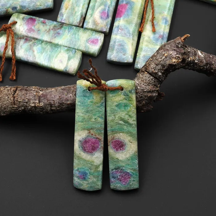 Intrinsic Trading Earrings Natural Ruby Fuchsite Earring Pair Drilled Rectangle Matched Gemstone Beads Monet Water Lilies