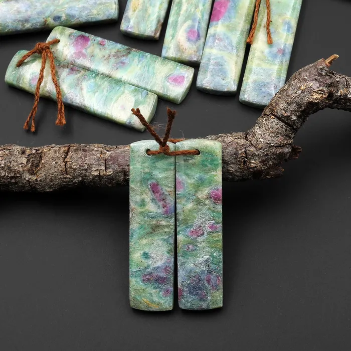 Intrinsic Trading Earrings Natural Ruby Fuchsite Earring Pair Drilled Rectangle Matched Gemstone Beads Monet Water Lilies