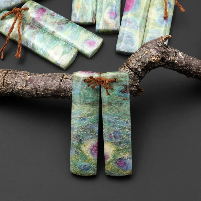 Intrinsic Trading Earrings Natural Ruby Fuchsite Earring Pair Drilled Rectangle Matched Gemstone Beads Monet Water Lilies