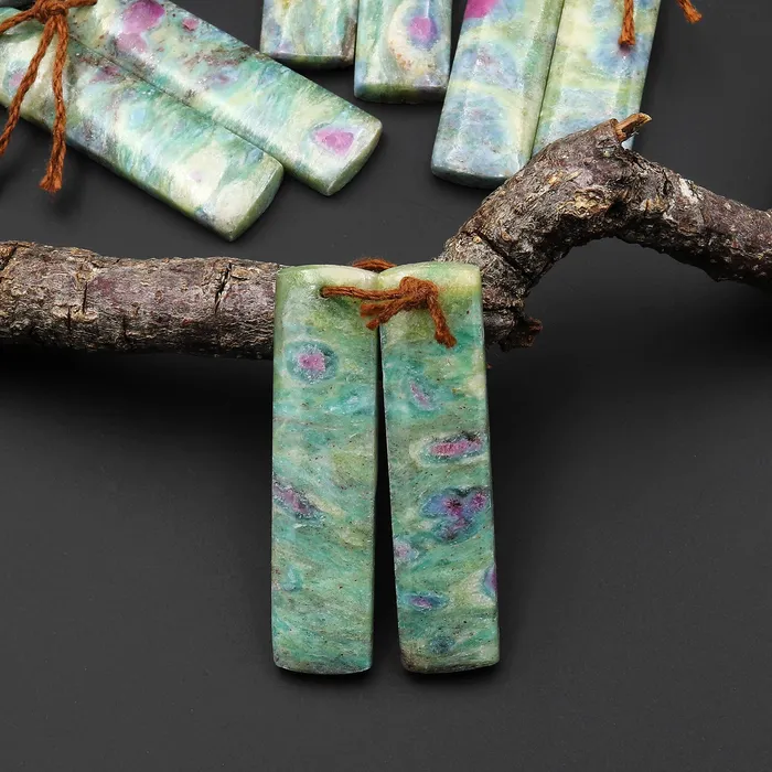 Intrinsic Trading Earrings Natural Ruby Fuchsite Earring Pair Drilled Rectangle Matched Gemstone Beads Monet Water Lilies