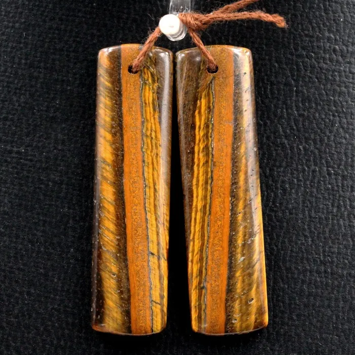 Intrinsic Trading Earrings Natural Tiger Eye Earring Pair Rectangle Cabochon Cab Pair Drilled Matched Earrings Bead Pair