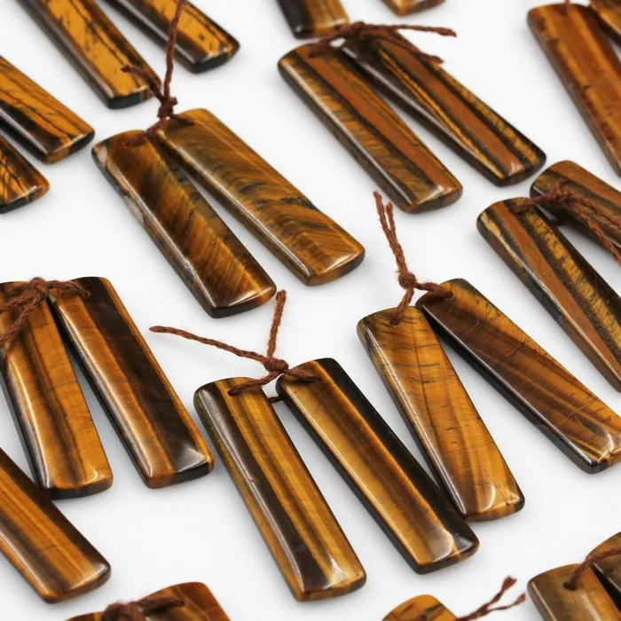 Intrinsic Trading Earrings Natural Tiger Eye Earring Pair Rectangle Cabochon Cab Pair Drilled Matched Earrings Bead Pair