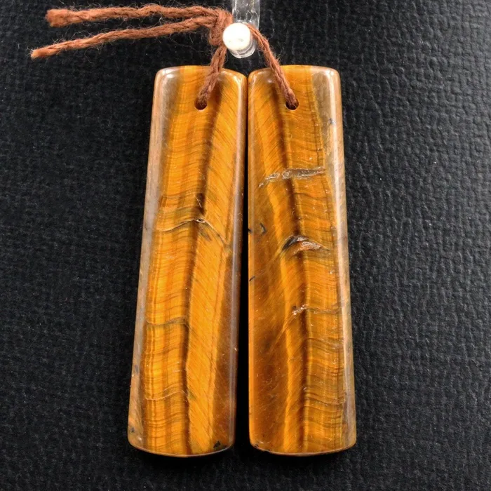 Intrinsic Trading Earrings Natural Tiger Eye Earring Pair Rectangle Cabochon Cab Pair Drilled Matched Earrings Bead Pair