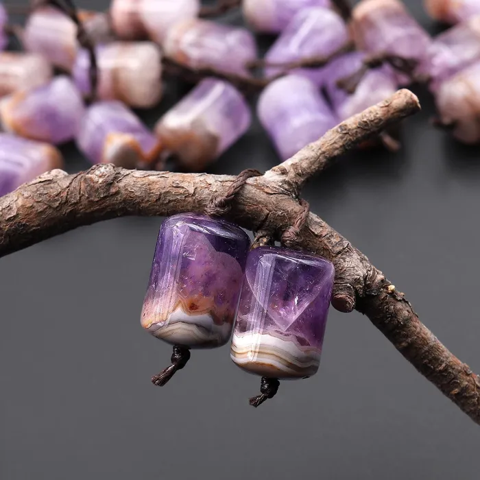 Intrinsic Trading Earrings Rare Natural Rainbow Purple Amethyst Earring Pair Matched Short Cylinder Tube 14x10mm Gemstone Beads W Amazing Veins Bands A2 Intrinsic Trading Earrings Rare Natural Rainbow Purple Amethyst Earring Pair Matched Short Cylinder Tube 14x10mm Gemstone Beads W Amazing Veins Bands A2