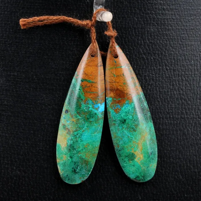 Intrinsic Trading Natural Malachite Chrysocolla Earring Pair Gemstone Drilled Earring Cabochon Cab Pair Teardrop Matched Earring Bead Pair From Australia Earrings