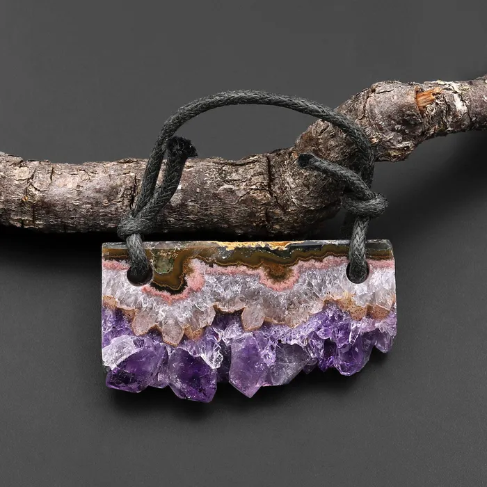 Intrinsic Trading Necklaces 2 Hole Pendant Natural Purple Amethyst Stalactite Druzy Pendant Drilled Flat Slice Long Rectangle A2 Intrinsic Trading Necklaces 2 Hole Pendant Natural Purple Amethyst Stalactite Druzy Pendant Drilled Flat Slice Long Rectangle A2