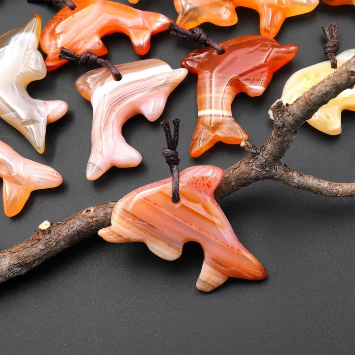 Intrinsic Trading Necklaces HandCarved Natural Carnelian Dolphin Pendant A2