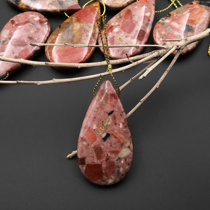 Intrinsic Trading Necklaces Natural Australian Chert Breccia Teardrop Side Drilled Pendant Focal Bead A2 Intrinsic Trading Necklaces Natural Australian Chert Breccia Teardrop Side Drilled Pendant Focal Bead A2
