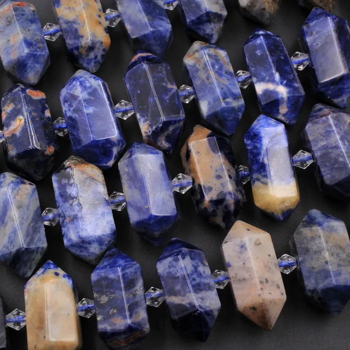 Intrinsic Trading Necklaces Natural Orange Sodalite Faceted Double Terminated Points Center Drilled Short Focal Pendant Beads 155 Strand