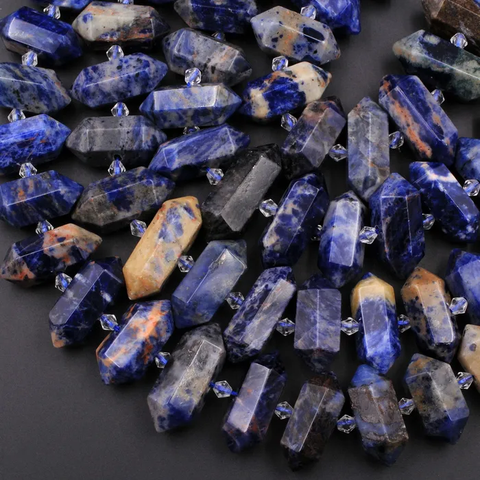 Intrinsic Trading Necklaces Natural Orange Sodalite Faceted Double Terminated Points Center Drilled Short Focal Pendant Beads 155 Strand