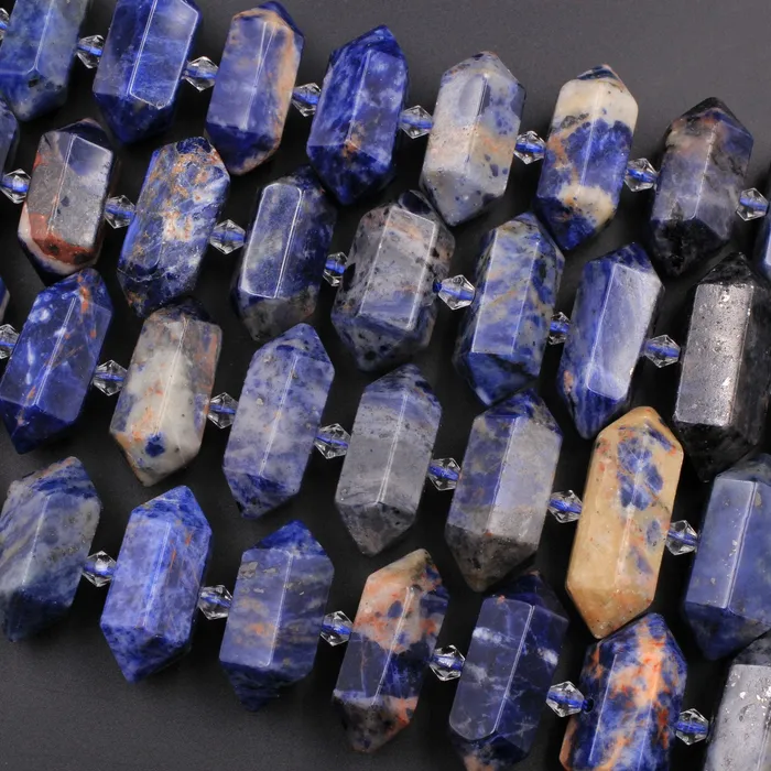Intrinsic Trading Necklaces Natural Orange Sodalite Faceted Double Terminated Points Center Drilled Short Focal Pendant Beads 155 Strand