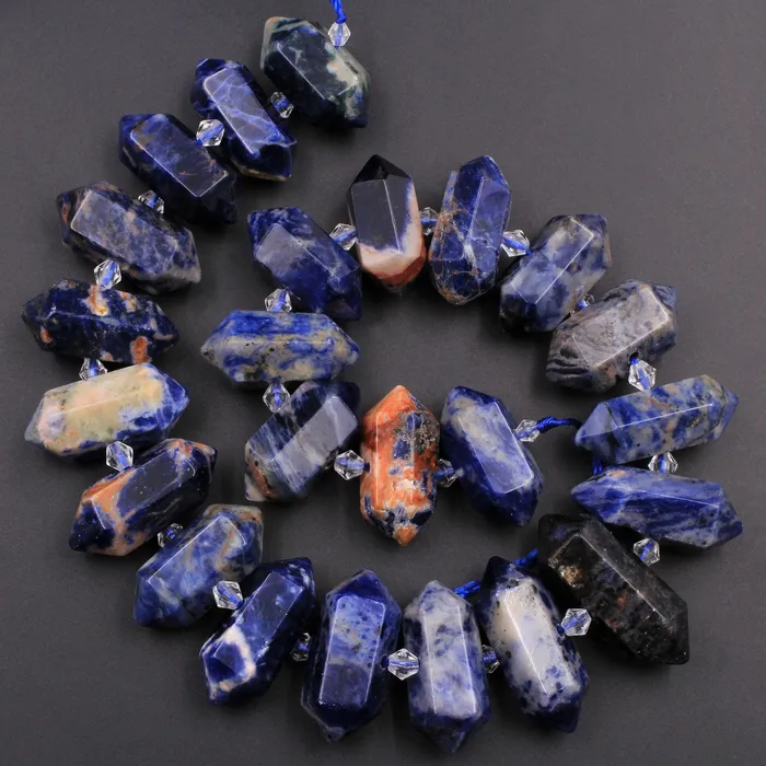 Intrinsic Trading Necklaces Natural Orange Sodalite Faceted Double Terminated Points Center Drilled Short Focal Pendant Beads 155 Strand