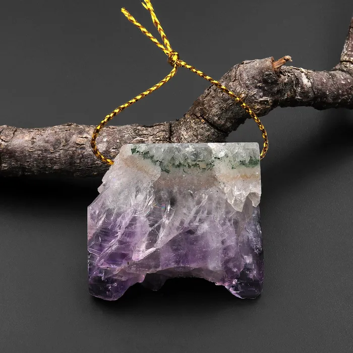Intrinsic Trading Necklaces Natural Purple Green Amethyst Stalactite Druzy Pendant Side Drilled Flat Slice Rectangle P0207 Intrinsic Trading Necklaces Natural Purple Green Amethyst Stalactite Druzy Pendant Side Drilled Flat Slice Rectangle P0207