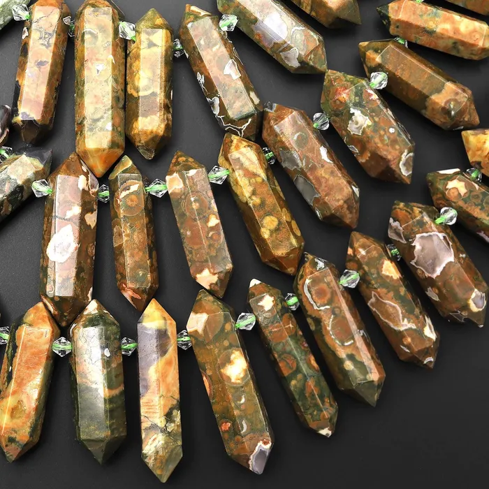 Intrinsic Trading Necklaces Natural Rainforest Rhyolite Jasper Double Terminated Pointed Side Drilled Pendant Beads 155 Strand Intrinsic Trading Necklaces Natural Rainforest Rhyolite Jasper Double Terminated Pointed Side Drilled Pendant Beads 155 Strand