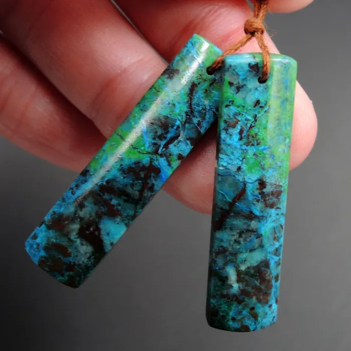 Intrinsic Trading Parrot Wing Chrysocolla Earring Pair Drilled Rectangle Natural Stone Earring Pair E2614 Earrings