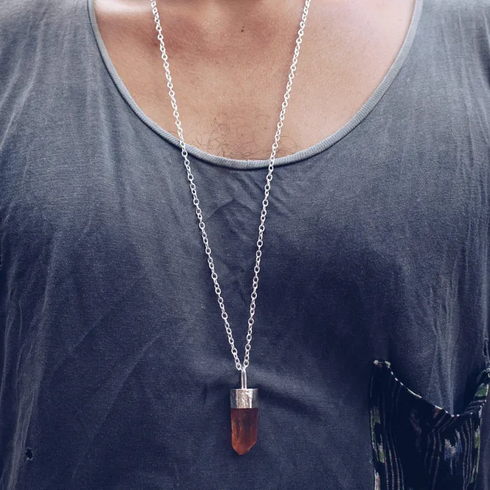 Jess Zabala Jewelry Necklaces TANGERINE CRYSTAL PENDANT NECKLACE 925 STERLING SILVER