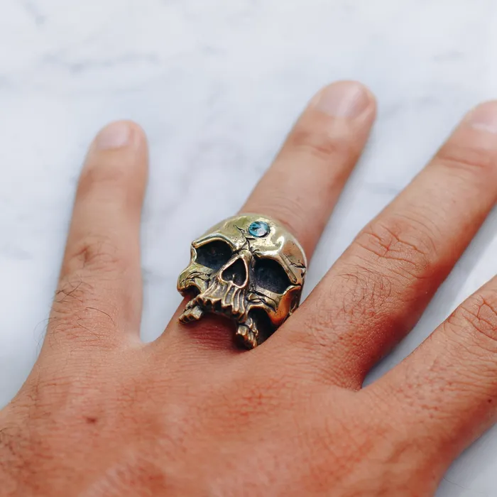 Jess Zabala Jewelry Rings SKULL STONE RING BRASS