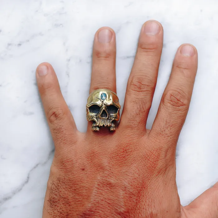 Jess Zabala Jewelry Rings SKULL STONE RING BRASS
