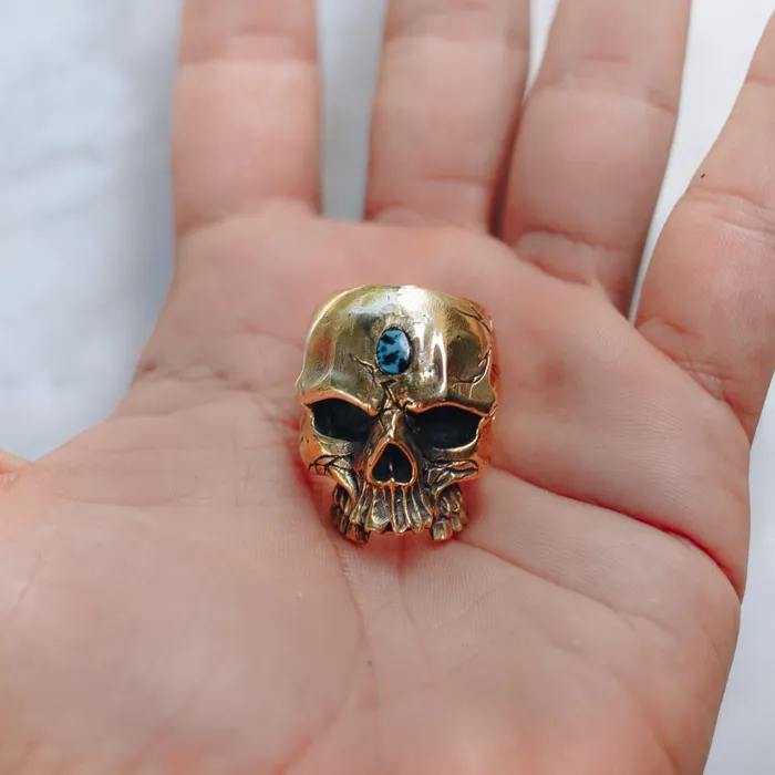 Jess Zabala Jewelry Rings SKULL STONE RING BRASS