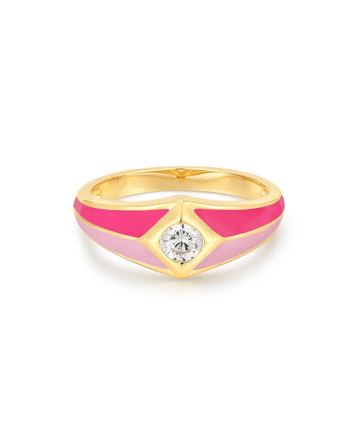 Luv Aj Pyramid Stud Signet Ring Pink Gold Rings