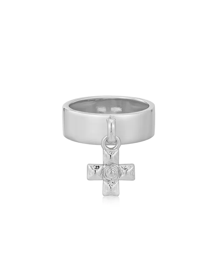 Molten Cross Charm Ring Silver Luv Aj Rings