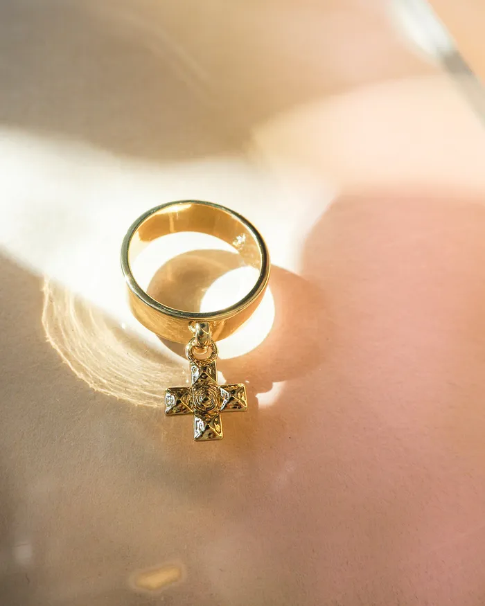 Molten Cross Charm Ring Silver Luv Aj Rings Molten Cross Charm Ring Silver Luv Aj Rings