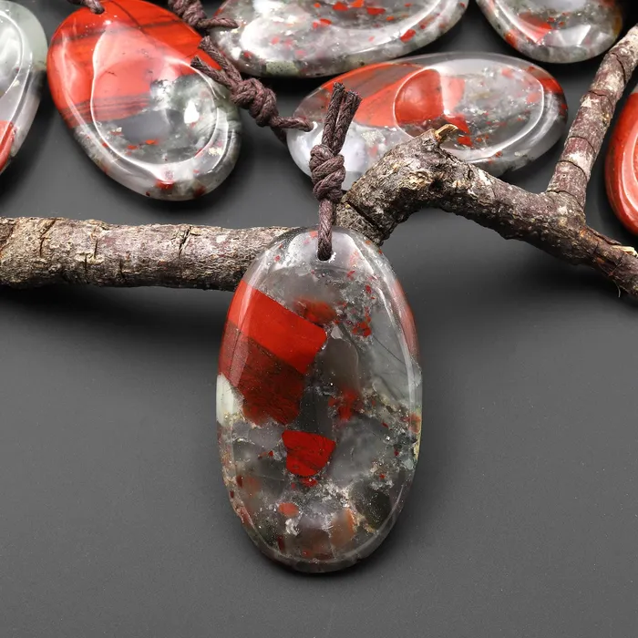 Natural African Bloodstone Pendant Indented Oval Focal Worry Stone Bead A4 Intrinsic Trading Necklaces Natural African Bloodstone Pendant Indented Oval Focal Worry Stone Bead A4 Intrinsic Trading Necklaces