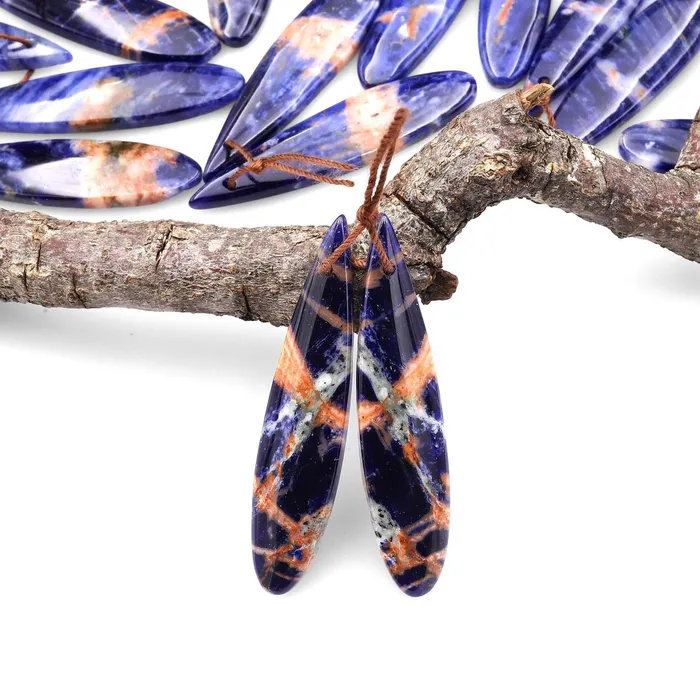 Natural African Orange Sodalite Long Slender Teardrop Earring Pair Matched Gemstone Beads A5 Intrinsic Trading Earrings Natural African Orange Sodalite Long Slender Teardrop Earring Pair Matched Gemstone Beads A5 Intrinsic Trading Earrings