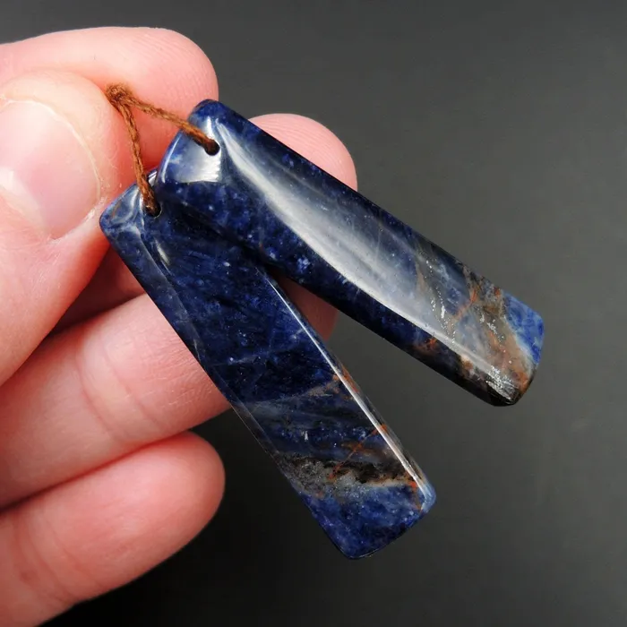 Natural African Orange Sodalite Rectangle Cabochon Cab Pair Drilled Matched Earrings Bead Pair Natural Stone E2282 Intrinsic Trading Earrings