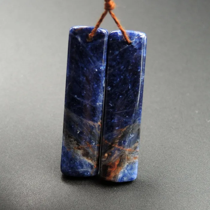 Natural African Orange Sodalite Rectangle Cabochon Cab Pair Drilled Matched Earrings Bead Pair Natural Stone E2282 Intrinsic Trading Earrings