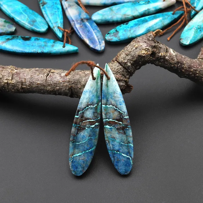 Natural Blue Green Azurite Chrysocolla Teardrop Earring Pair Matched Drilled Cabochon Gemstone Beads A5 Intrinsic Trading Earrings Natural Blue Green Azurite Chrysocolla Teardrop Earring Pair Matched Drilled Cabochon Gemstone Beads A5 Intrinsic Trading Earrings