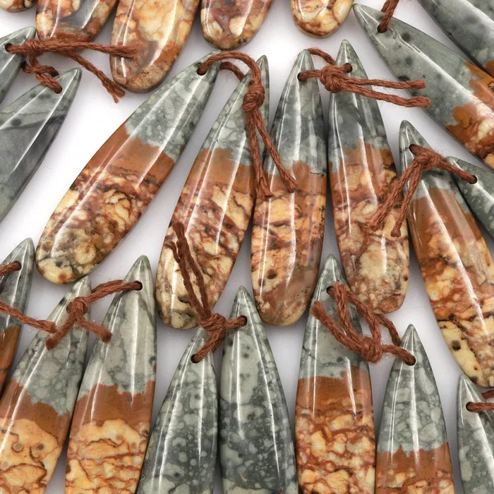 Natural Owyhee Picture Jasper Earring Pair Gemstone Drilled Earring Cabochon Cab Pair Teardrop Matched Earring Bead Pair From Oregon Intrinsic Trading Earrings